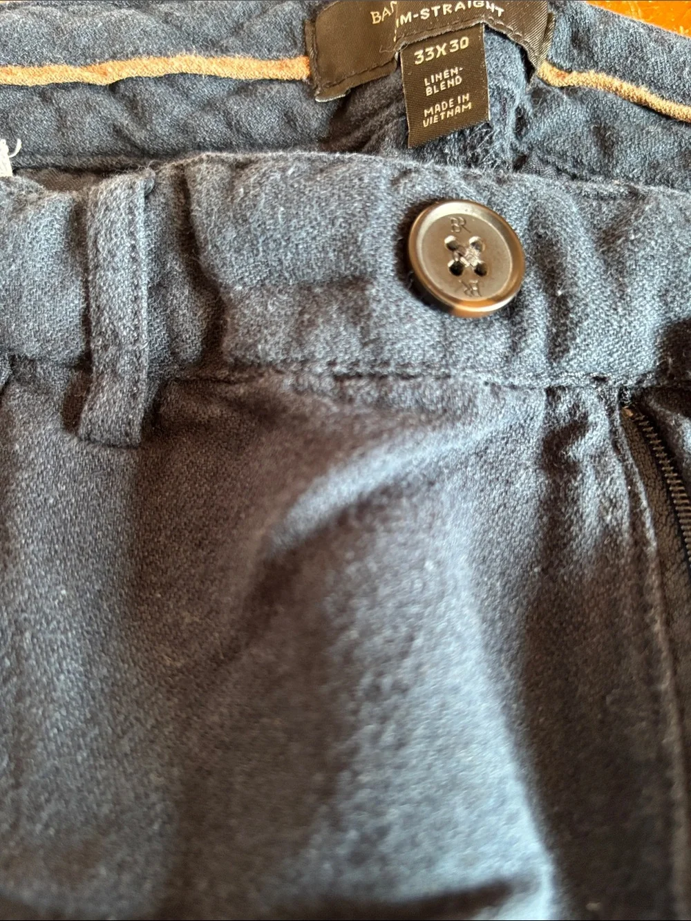 Banana Republic Navy Linen Blend Straight Leg Pants Flat Front